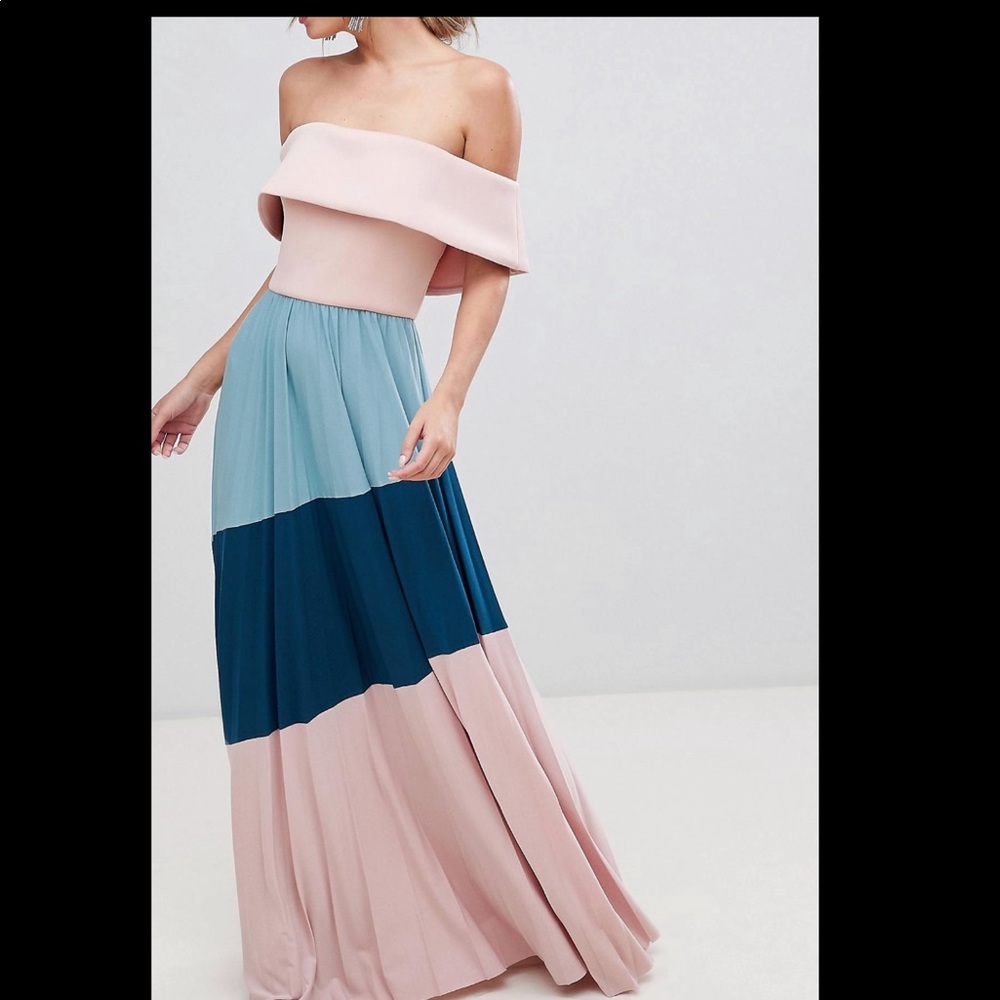 COPY - ASOS off shoulder multi color maxi dress